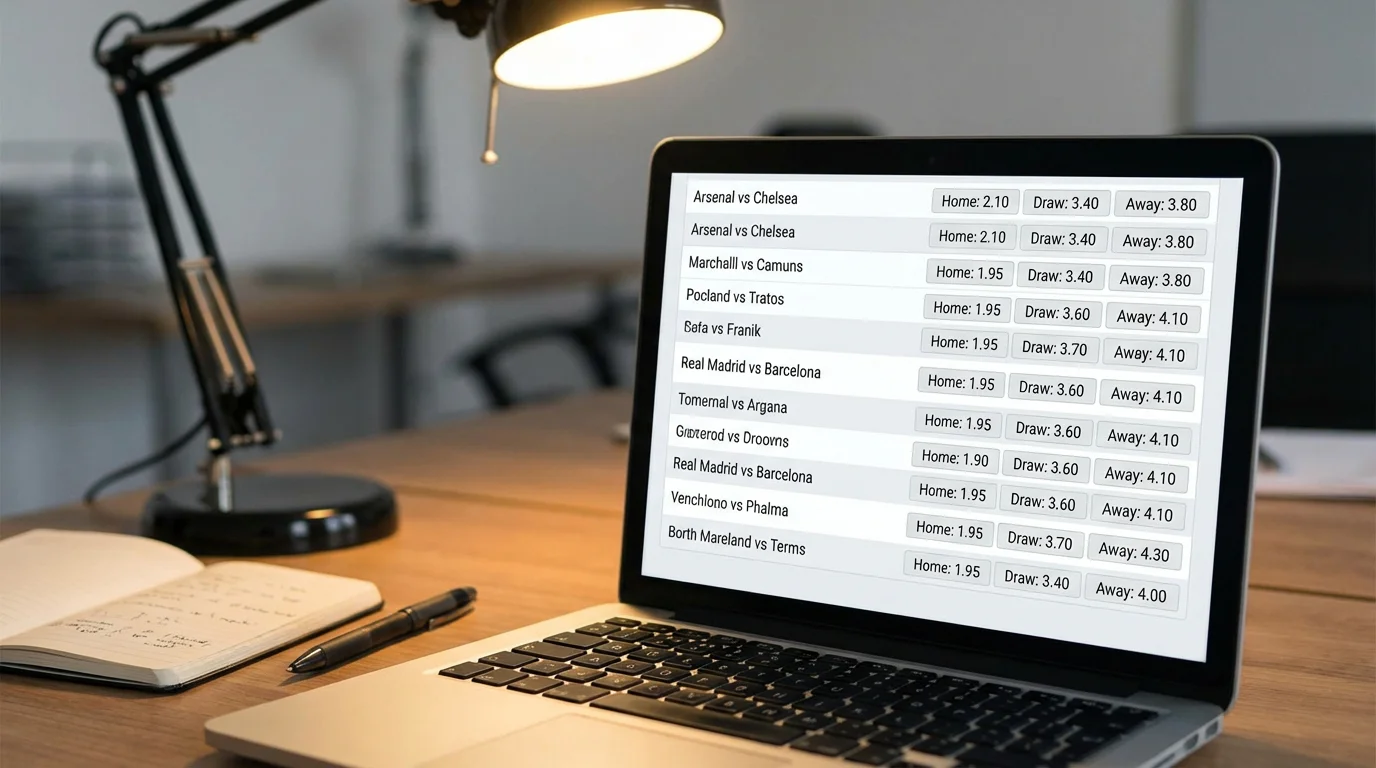 Primer plano de una pantalla mostrando cuotas decimales de apuestas de fútbol