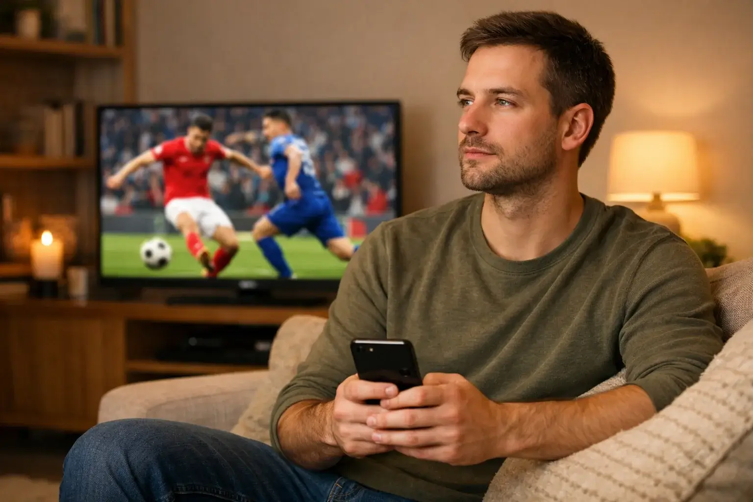 Persona concentrada evitando apostar impulsivamente durante partido emocionante