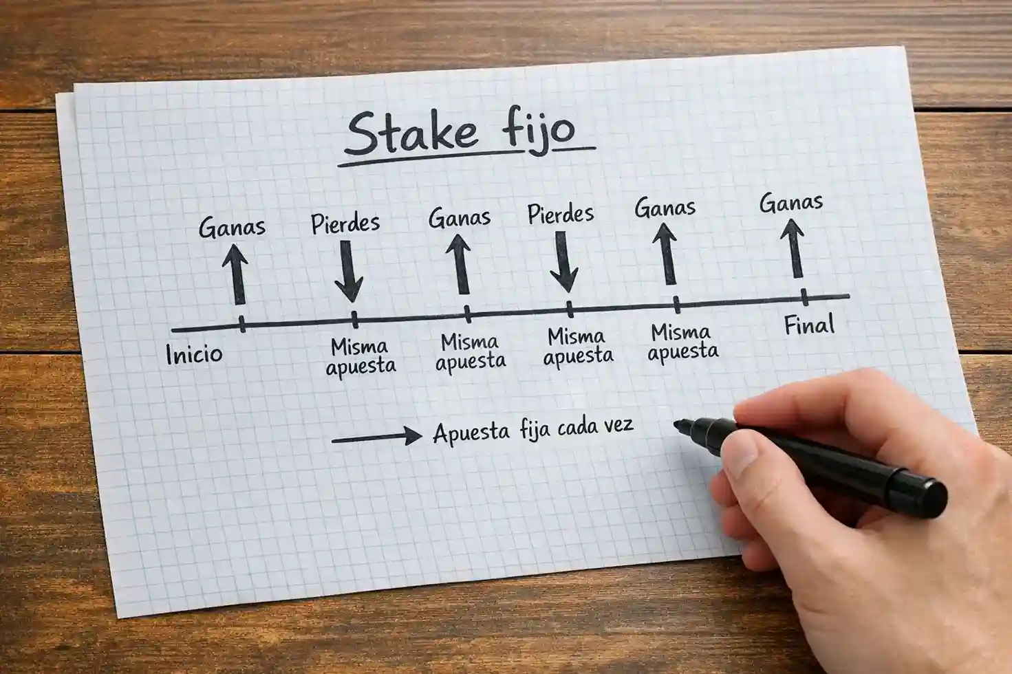 Esquema visual simple mostrando el sistema de apuesta plana con stakes iguales