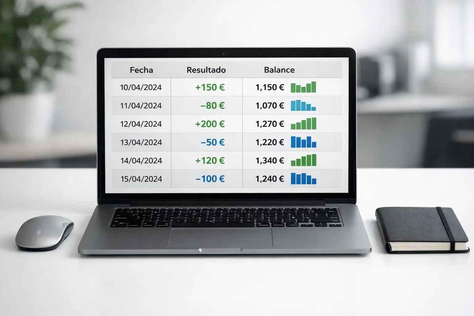 Laptop mostrando hoja de c&aacute;lculo con seguimiento de apuestas y gr&aacute;ficos de rendimiento