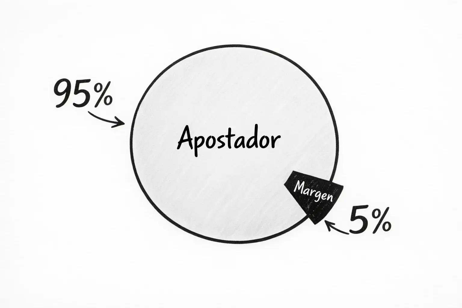 Gr&aacute;fico simple mostrando margen de la casa de apuestas y su impacto en rentabilidad