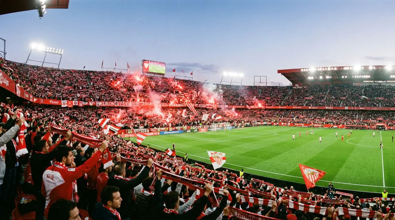 Vista panorámica de un estadio de fútbol lleno de aficionados locales animando